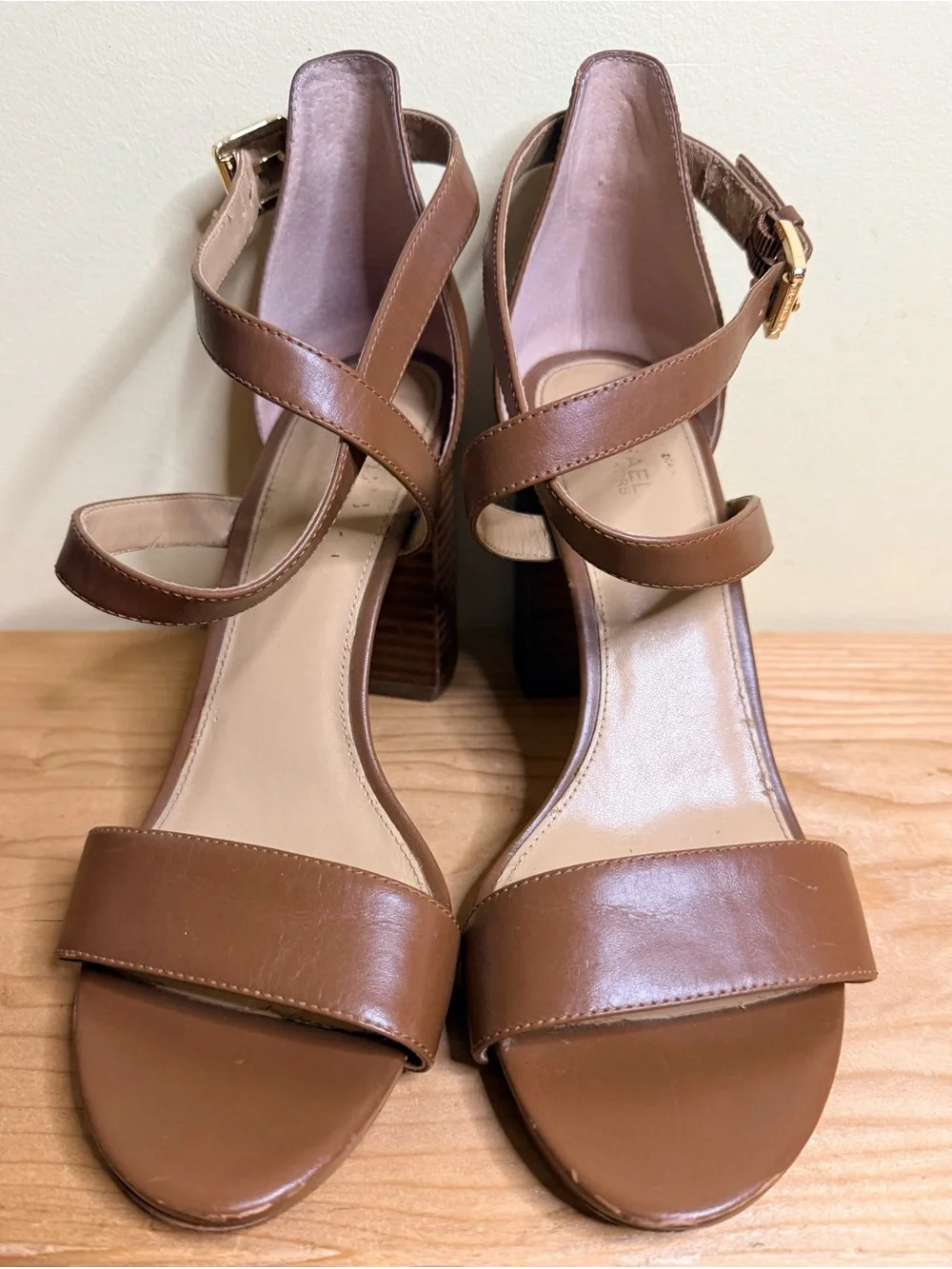 Michael Kors Serena US Sz 9 Flex Leather Ankle-Strap Sandal Brown Open Toe
